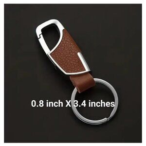 Carabiner Keychain PU Leather Pebble Brown & Silver Metal Finish NWT